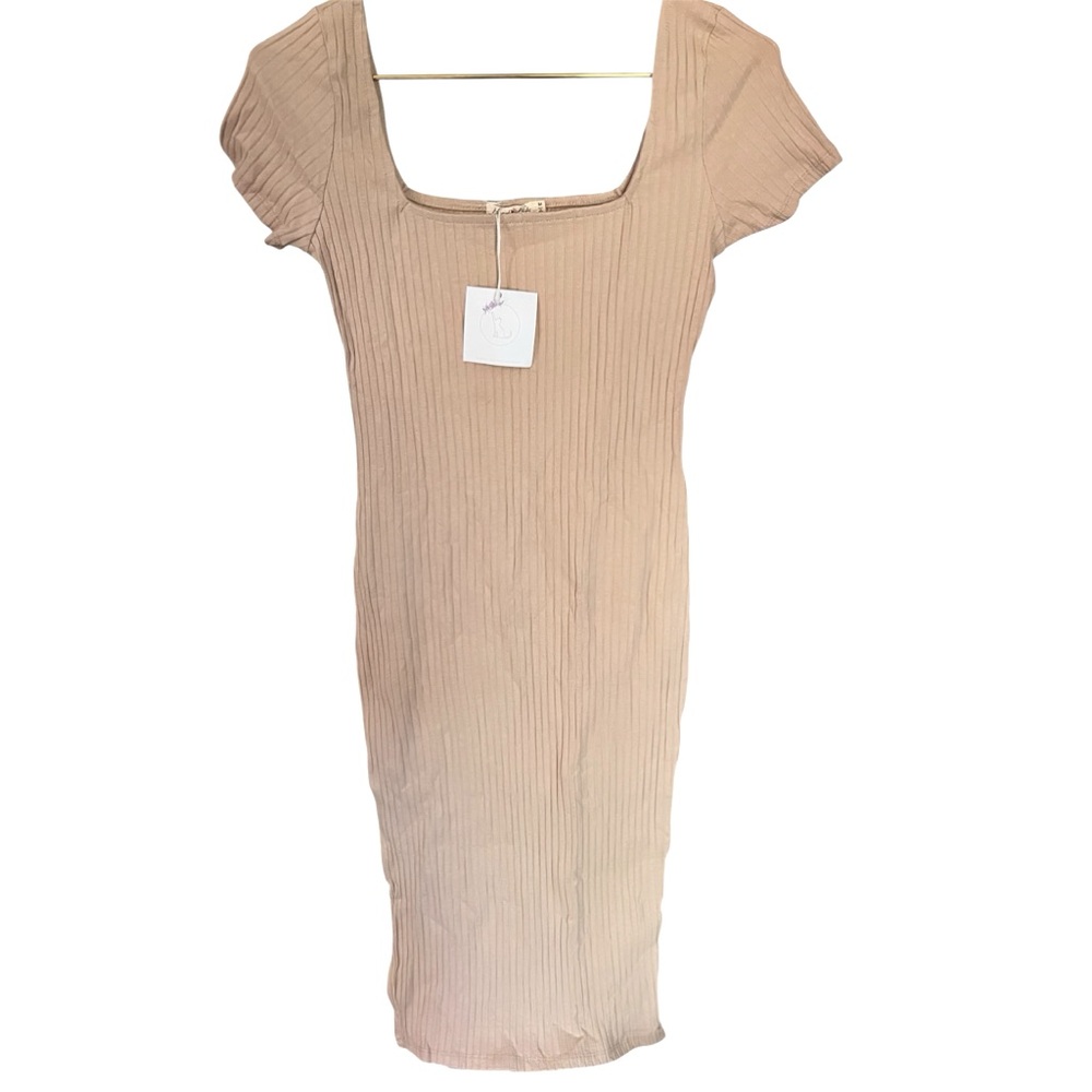 Heart Hips Womens Ribbed Midi Bodycon Dress Neural color.   Size: M, L